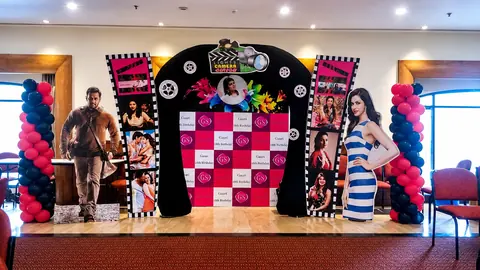 A Bollywood-styled Lights Camera backdrop built for an eighteenth birthday